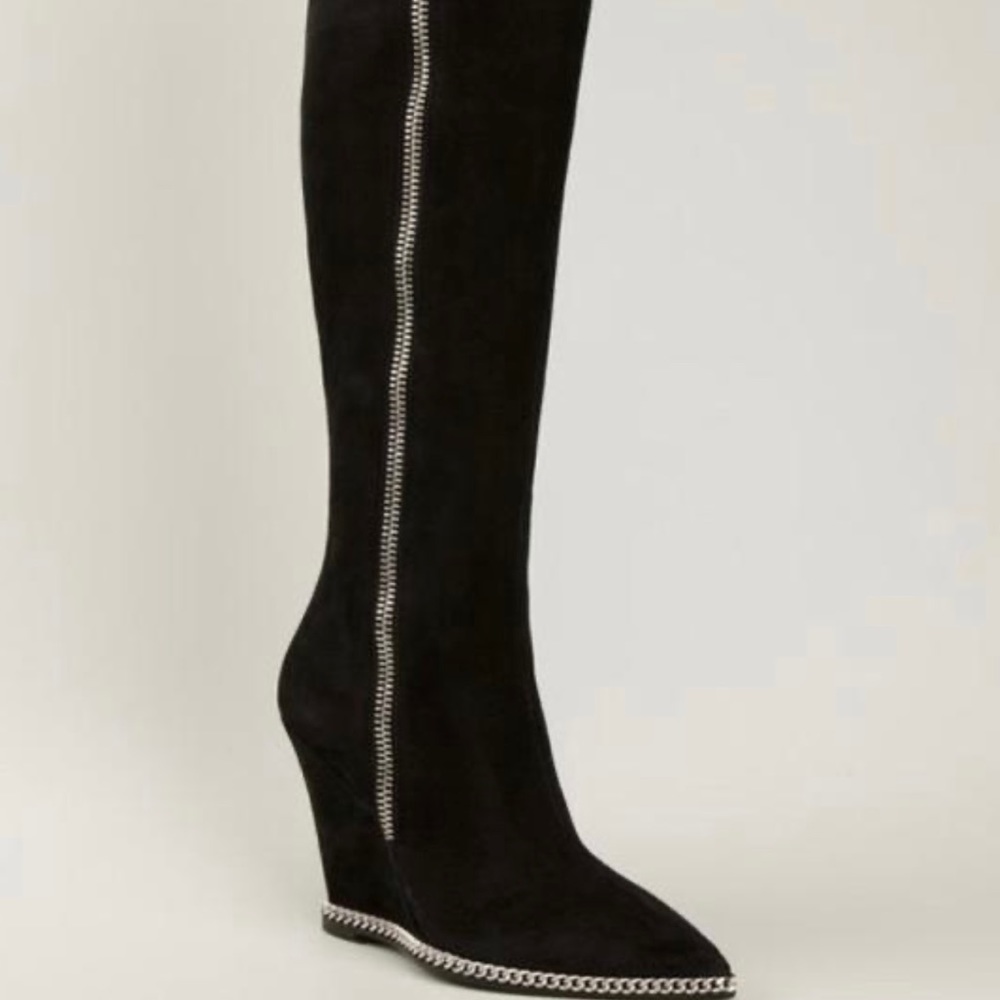 Vintage GIUSEPPE ZANOTTI Black Suede 
"Yvette" w/ Chain Detail